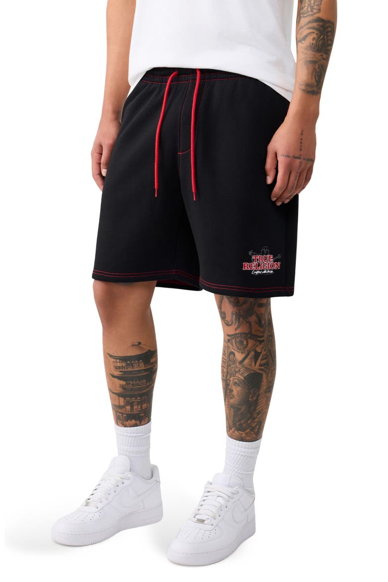 Buddha Contrast Fleece Shorts, Alternate, color, JET BLACK