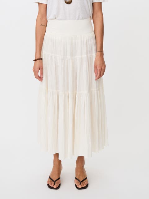 Masable Smocked Waist Tiered Midi Skirt