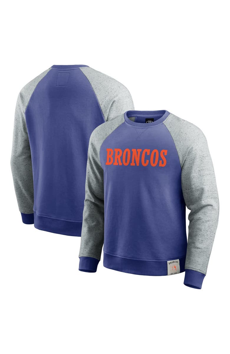Darius Rucker Collection by Fanatics Men's Darius Rucker Collection by Fanatics Royal/Heather Gray Denver Broncos Throwback Color Block Raglan Pullover Sweatshirt, Main, color, Royal