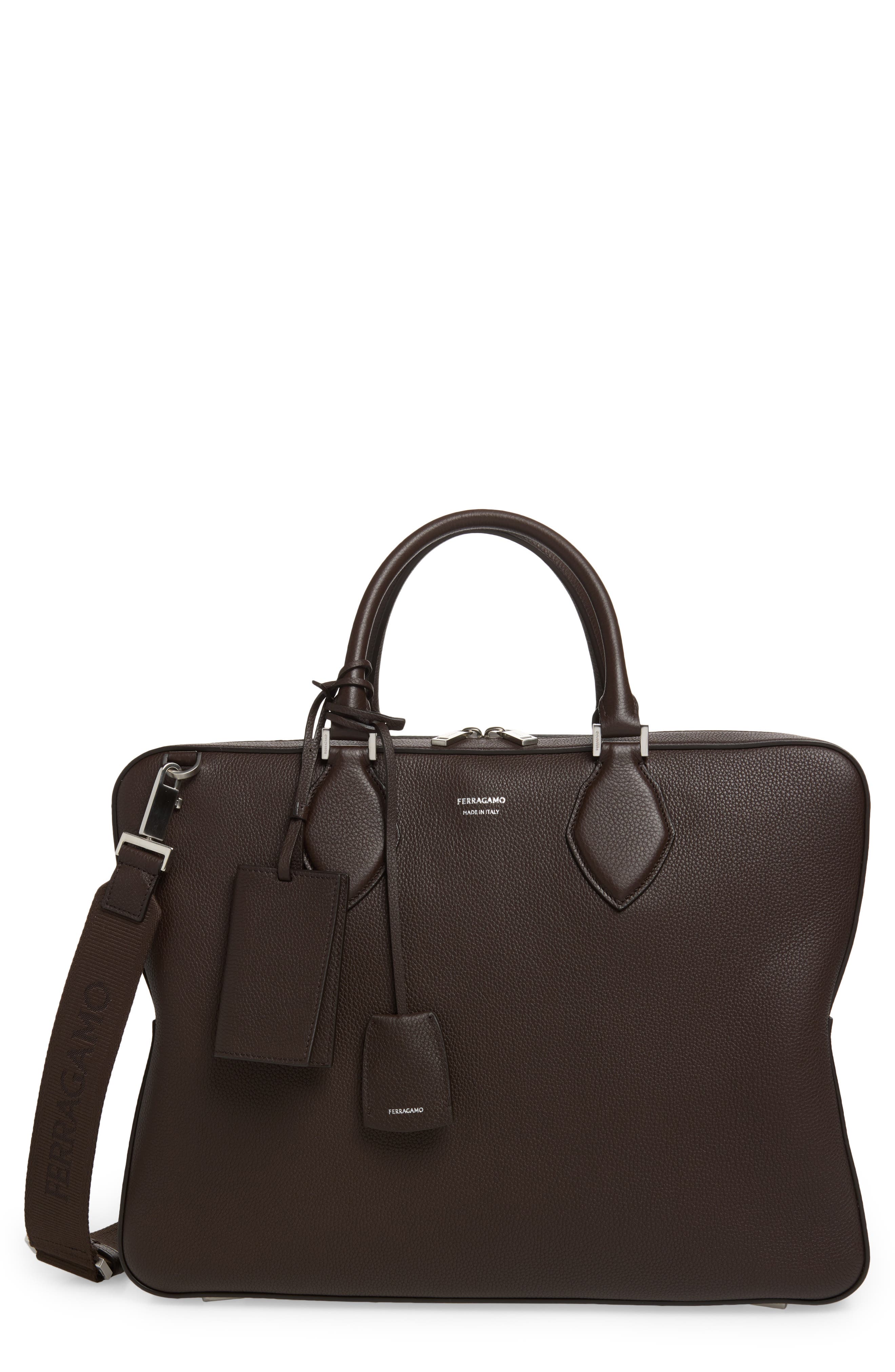 FERRAGAMO Star Leather Tote, Main, color, Testa Di M Testa Di Moro