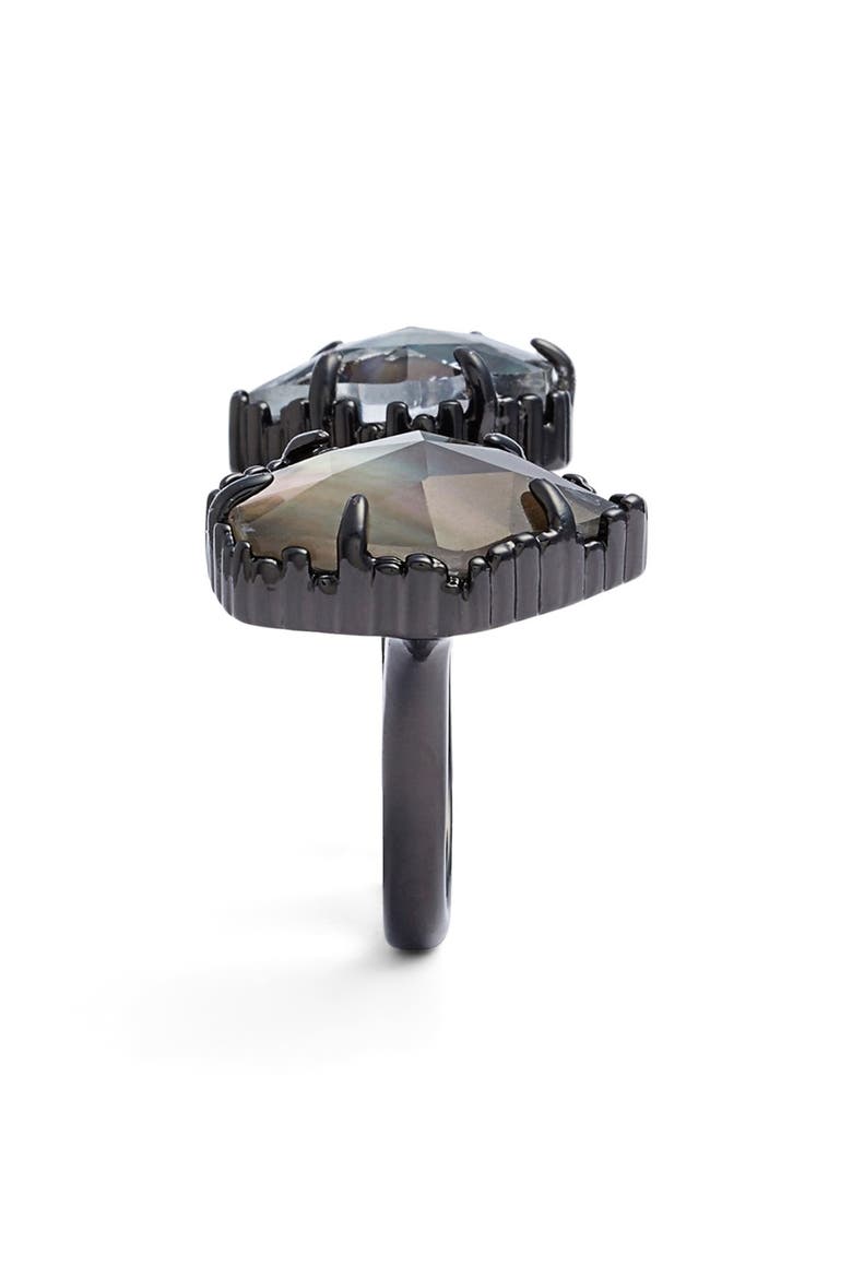 'Naomi' Double Finger Ring, Alternate, color, BLACK MOP/ GUNMETAL