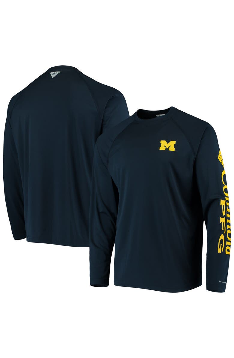 Columbia Men's Columbia Navy Michigan Wolverines Terminal Tackle Omni-Shade Raglan Long Sleeve T-Shirt, Main, color, Navy