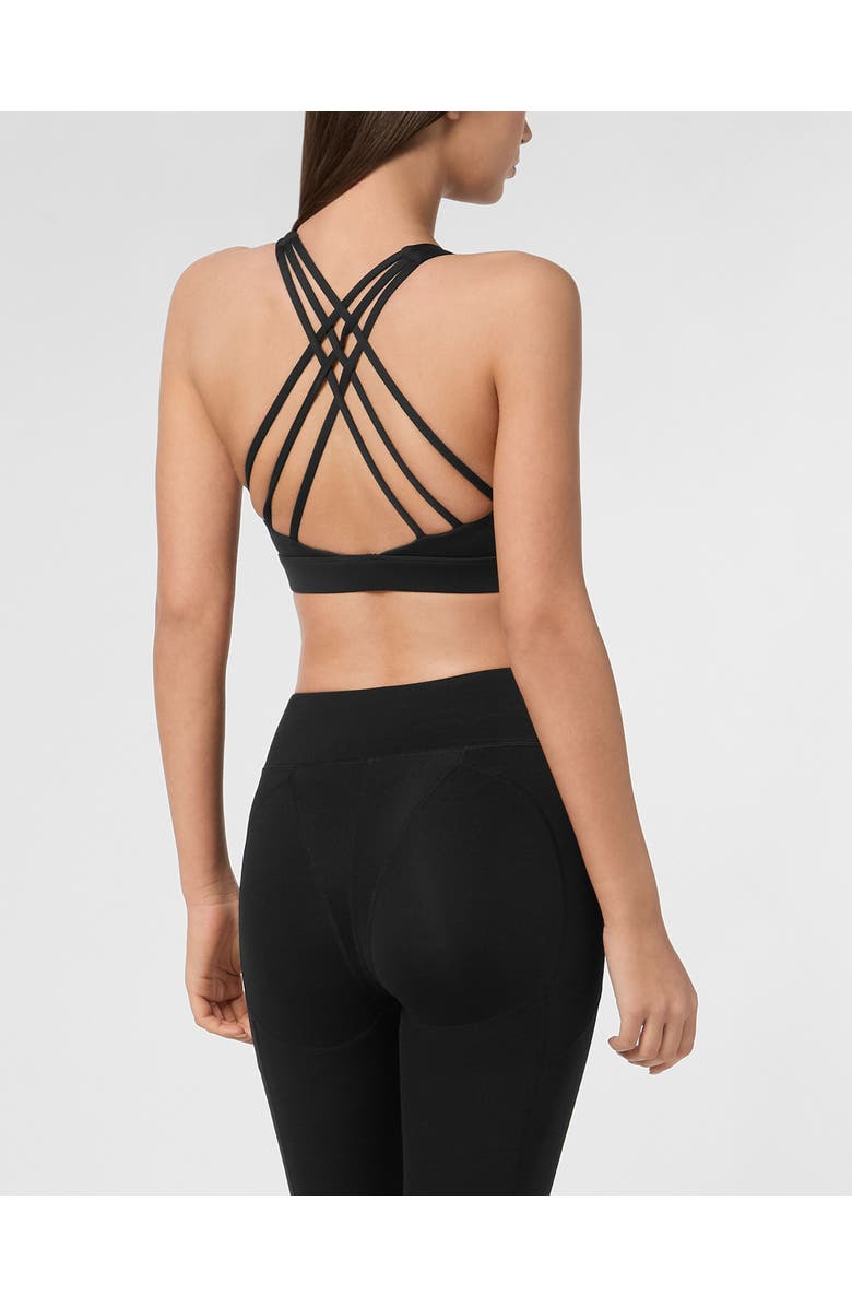 PLEIN SPORT Silky Soft Piping Push Up Bra Women, Alternate, color, Black