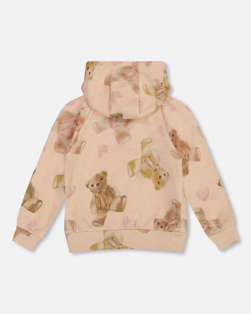Deux Par Deux Glittering French Terry Hoodie Teddy Bear In Brown