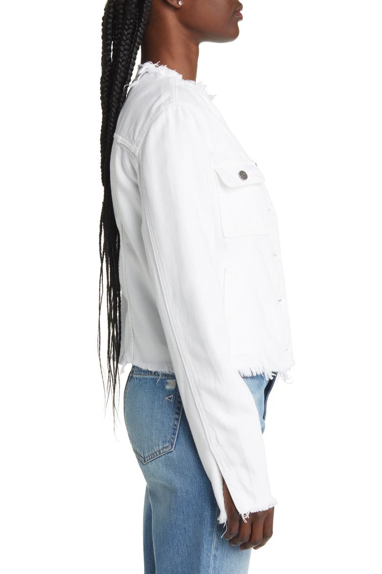 Fitted Frayed Denim Trucker Jacket, Alternate, color, WHITE