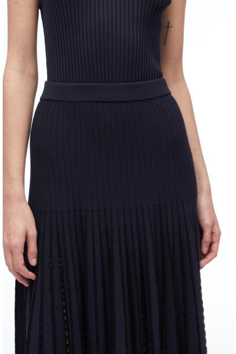 Pointelle Rib Midi Skirt, Alternate, color, NAVY BLACK
