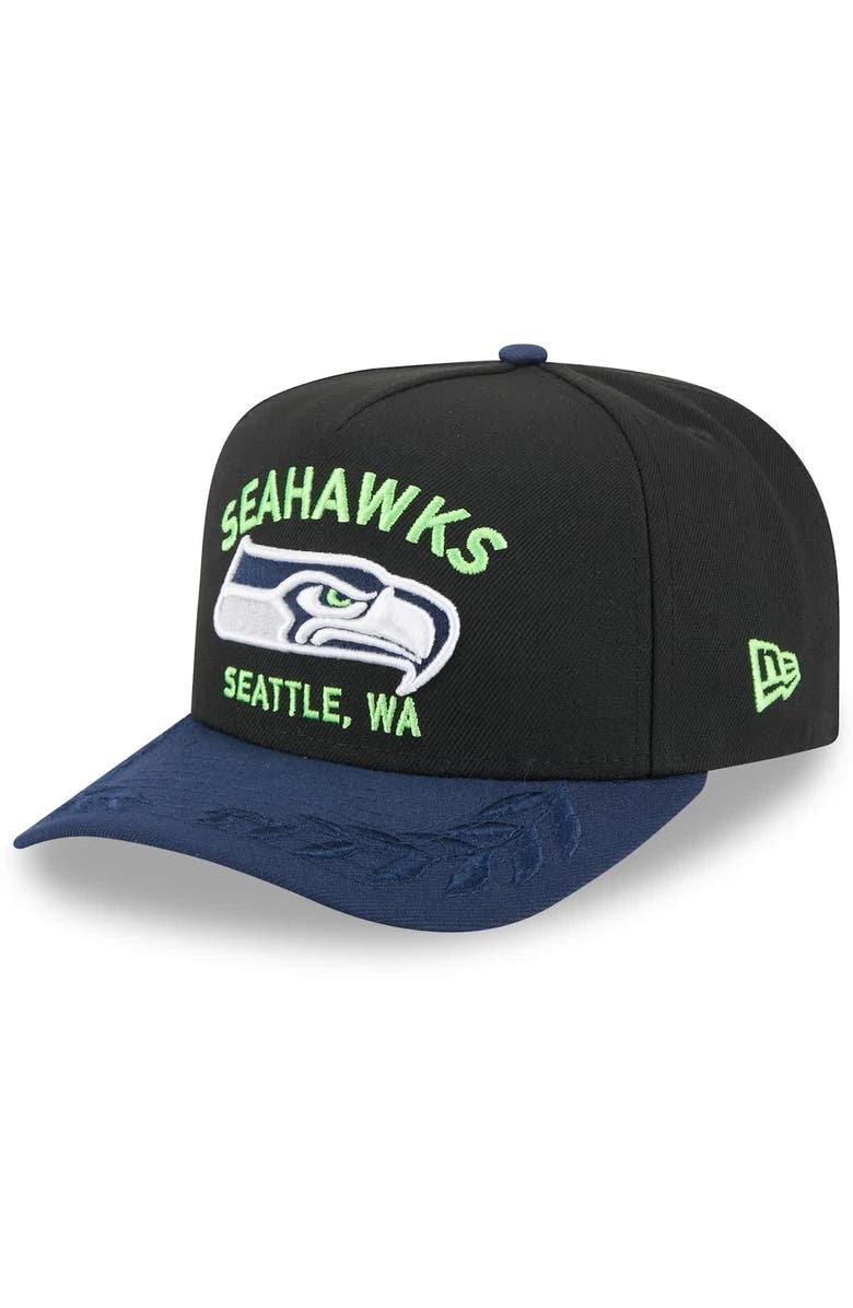 New Era Men's New Era  Black/College Navy Seattle Seahawks 2025 NFL Draft A-Frame 9FIFTY Snapback Hat, Main, color, Black