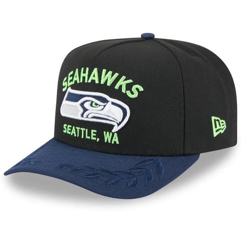 Men's New Era  Black/College Navy Seattle Seahawks 2025 NFL Draft A-Frame 9FIFTY Snapback Hat