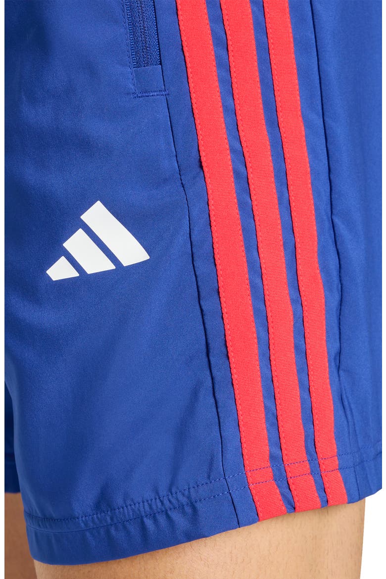 Workout Essentials Base 3-Stripes Shorts, Alternate, color, MYSTERY INK/ BETTER SCARLET
