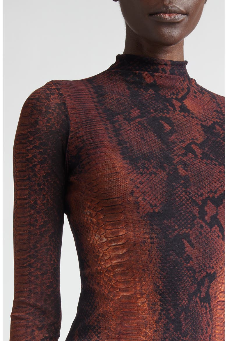 Snakeskin Print Long Sleeve Mesh Top, Alternate, color, BROWN/ BLACK