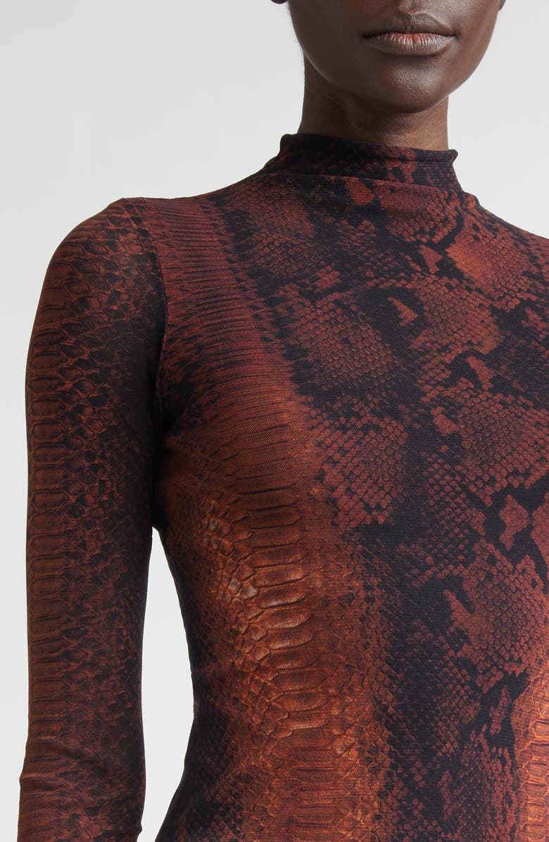 Jean Paul Gaultier Snakeskin Print Long Sleeve Mesh Top, Alternate, color, Brown/ Black