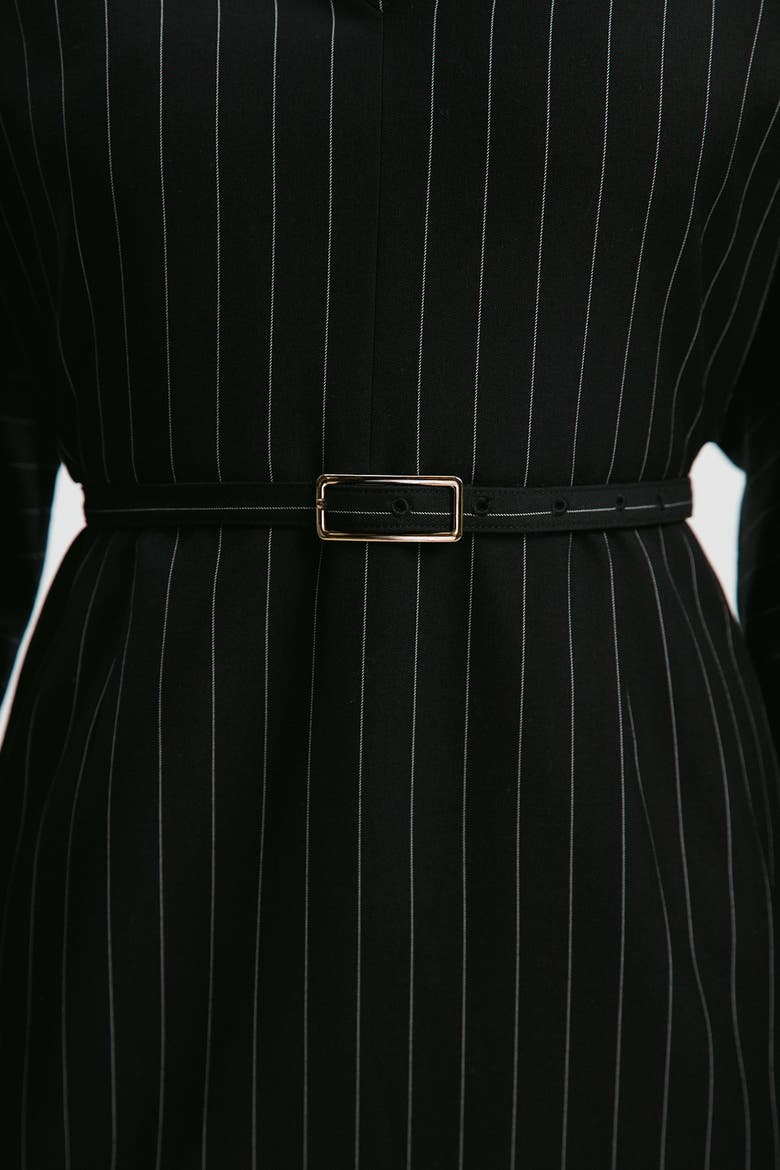 Pinstripe Cowl Neck Midi Dress, Alternate, color, Black