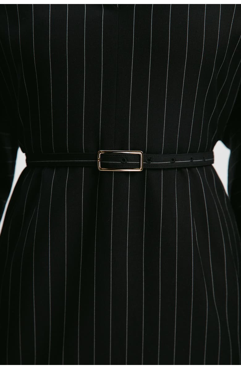 Karen Millen Pinstripe Cowl Neck Midi Dress, Alternate, color, Black