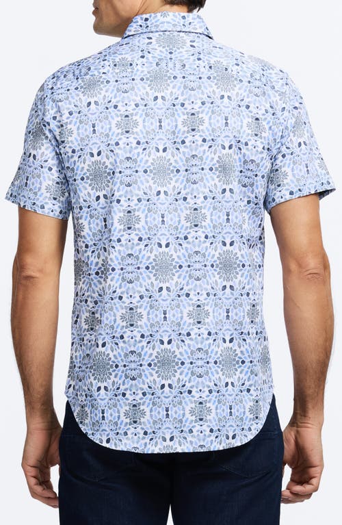 Robert Graham Amagansett Abstract Floral Short Sleeve Stretch Cotton Button-up Shirt In Blue