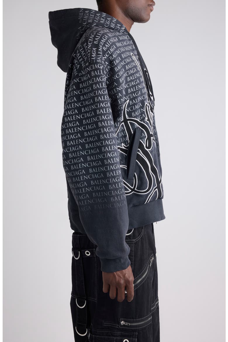 Big B Logo Embroidered Full Zip Dry Fleece Hoodie, Alternate, color, 6552 WASHED BLACK 2/ WHITE