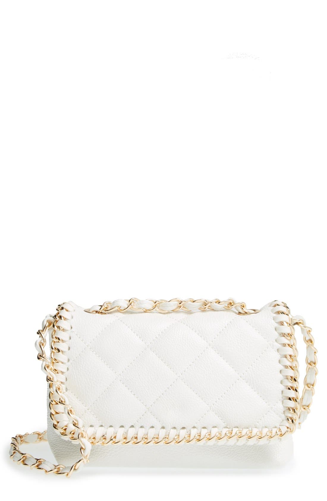 Quilted Flap Faux Leather Crossbody Bag, Main, color, WHITE