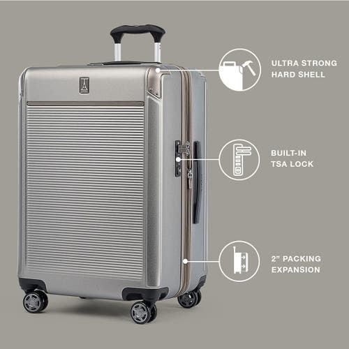 Travelpro Platinum Elite Hardside Expandable Checked- Medium 25-inch Spinner In Metallic Sand