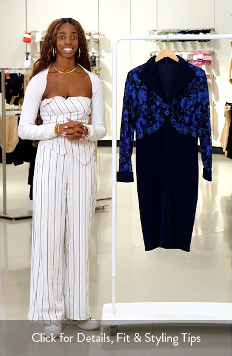 Embroidery Detail Long Sleeve Crepe Sheath Dress, sales video thumbnail