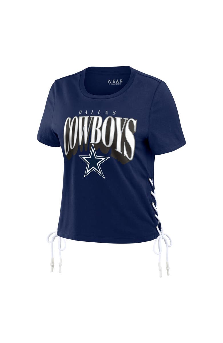 WEAR by Erin Andrews Women's WEAR by Erin Andrews Navy Dallas Cowboys Lace Up Side Modest Cropped T-Shirt, Alternate, color, Navy