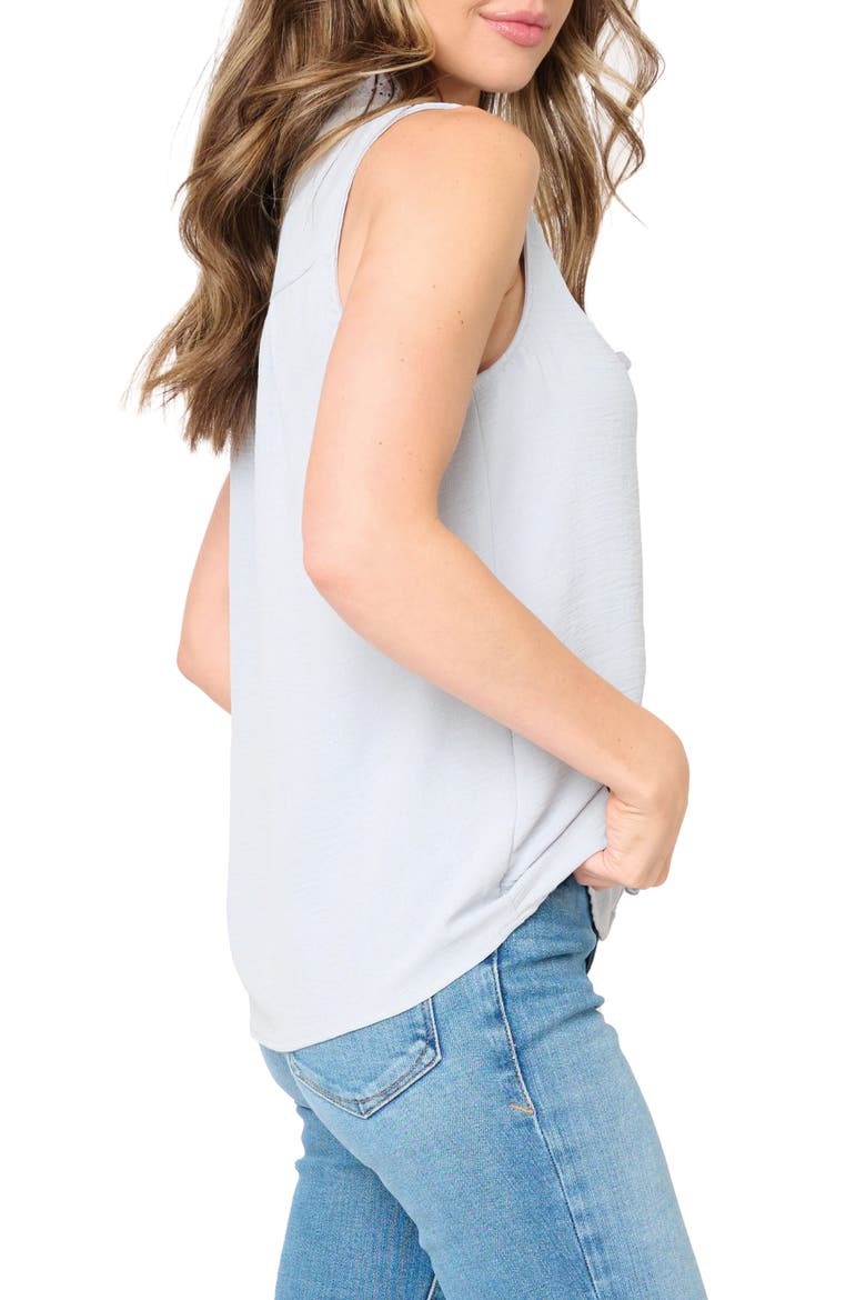 Embroidered Eyelet Trim Button-Up Top, Alternate, color, SKY BLUE