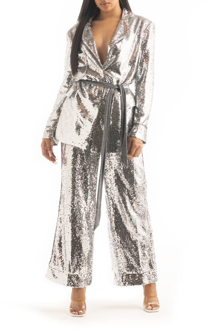 Sequin Jacket & Pants Set, Main, color, SILVER