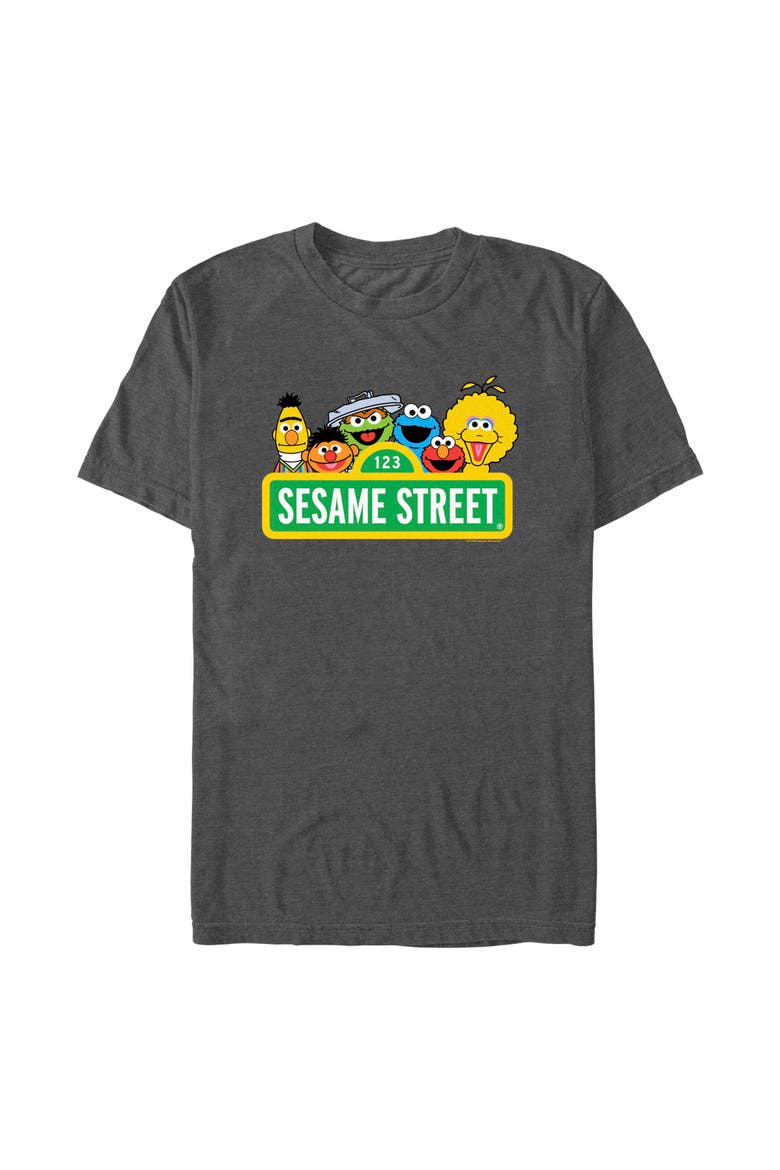 Men's Sesame Street Sign Classic Group Portrait  Graphic T-Shirt, Main, color, Charcoal Heather