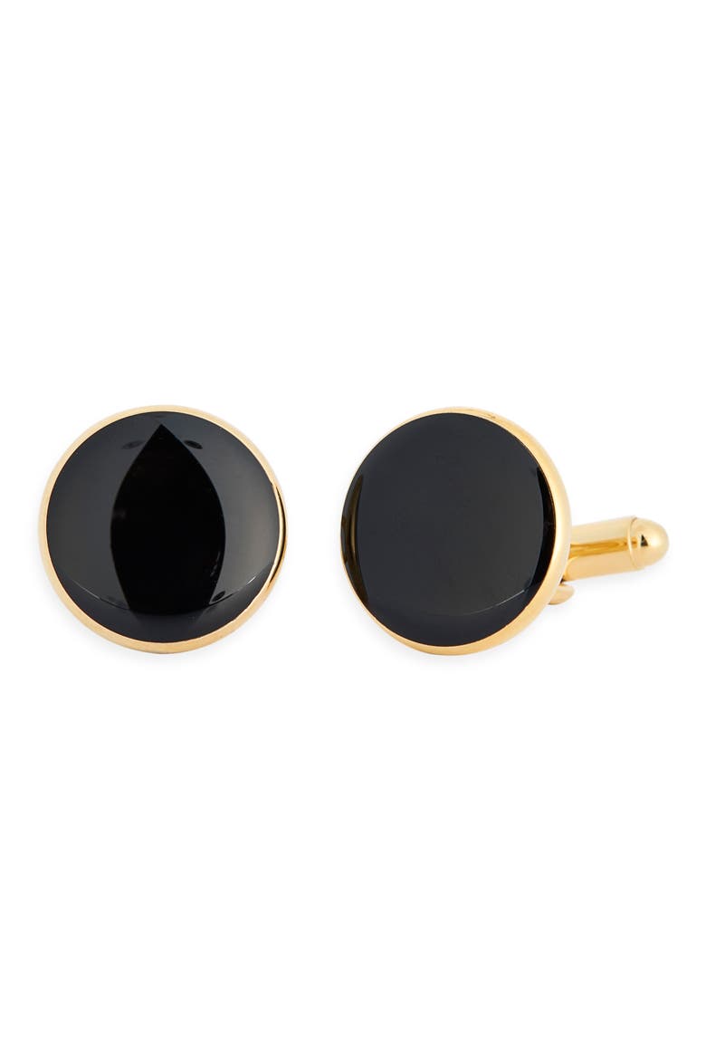 Black Lacquer Round Cuff Links, Main, color, BLACK/ GOLD