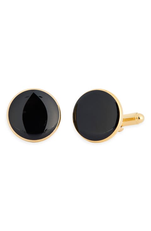 Black Lacquer Round Cuff Links