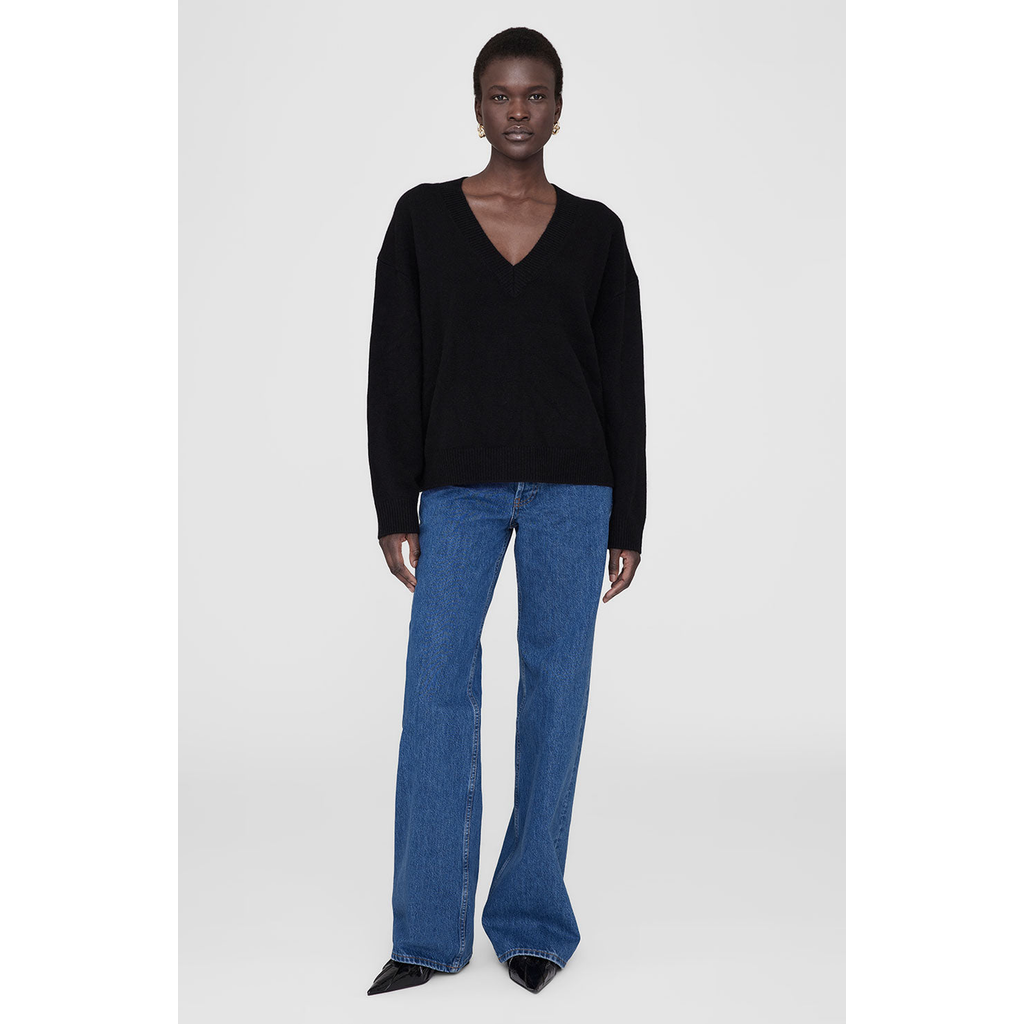 Anine Bing Lee Crew V-neck Sweater In Black