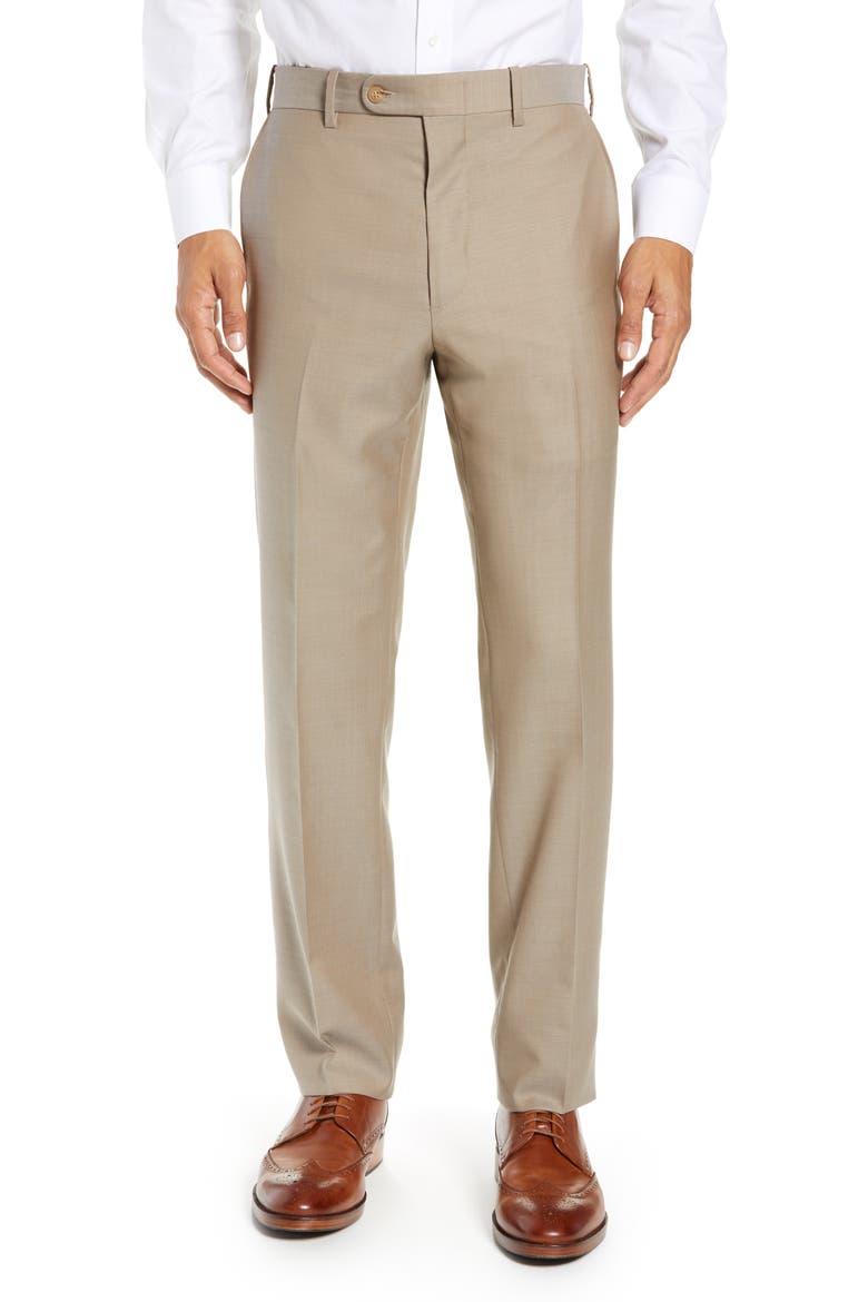 Torino Classic Fit Flat Front Solid Dress Pants, Main, color, TAN NANTUCKET