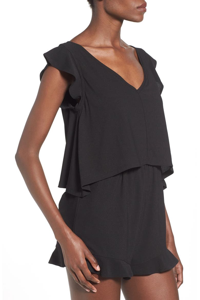 Flutter Trim Popover Romper, Alternate, color, BLACK