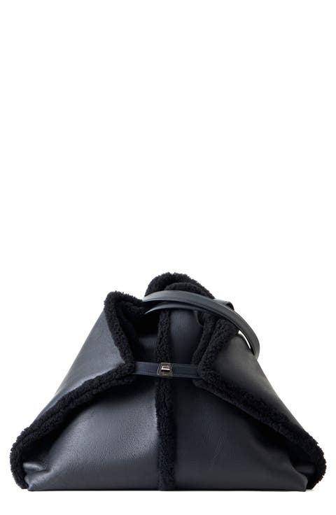 AI Leather & Genuine Shearling Convertible Tote