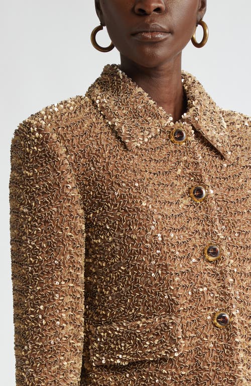 St John St. John Collection Paillette Embroidered Velvet Crop Jacket In Cafe Au Lait