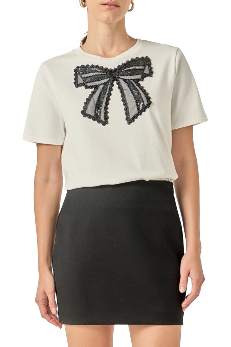 Appliqué Bow T-Shirt, Main, color, WHITE