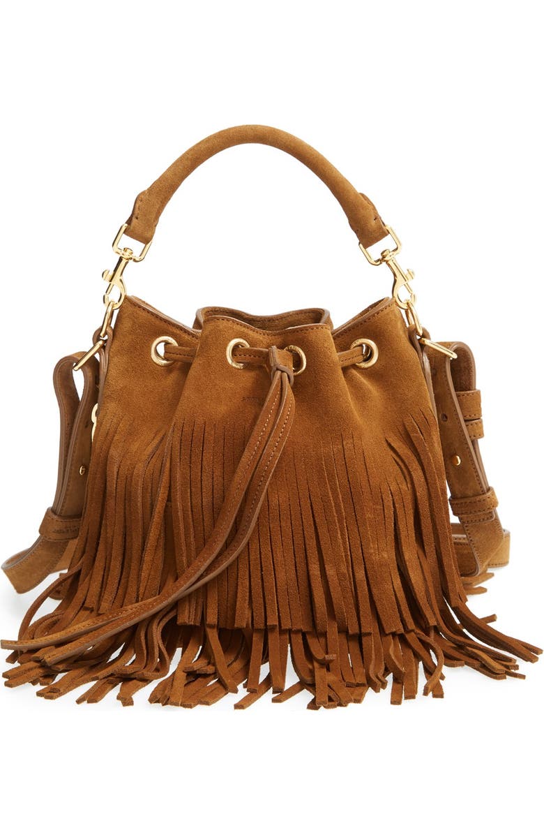 Saint Laurent 'Emmanuelle' Suede Fringe Bucket Bag, Main, color,