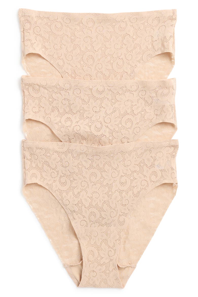 Assorted 3-Pack Lace High Cut Briefs, Main, color, WARM BEIGE