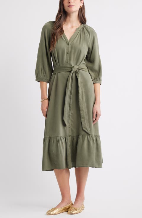 Belted Long Sleeve Midi Shirtdress