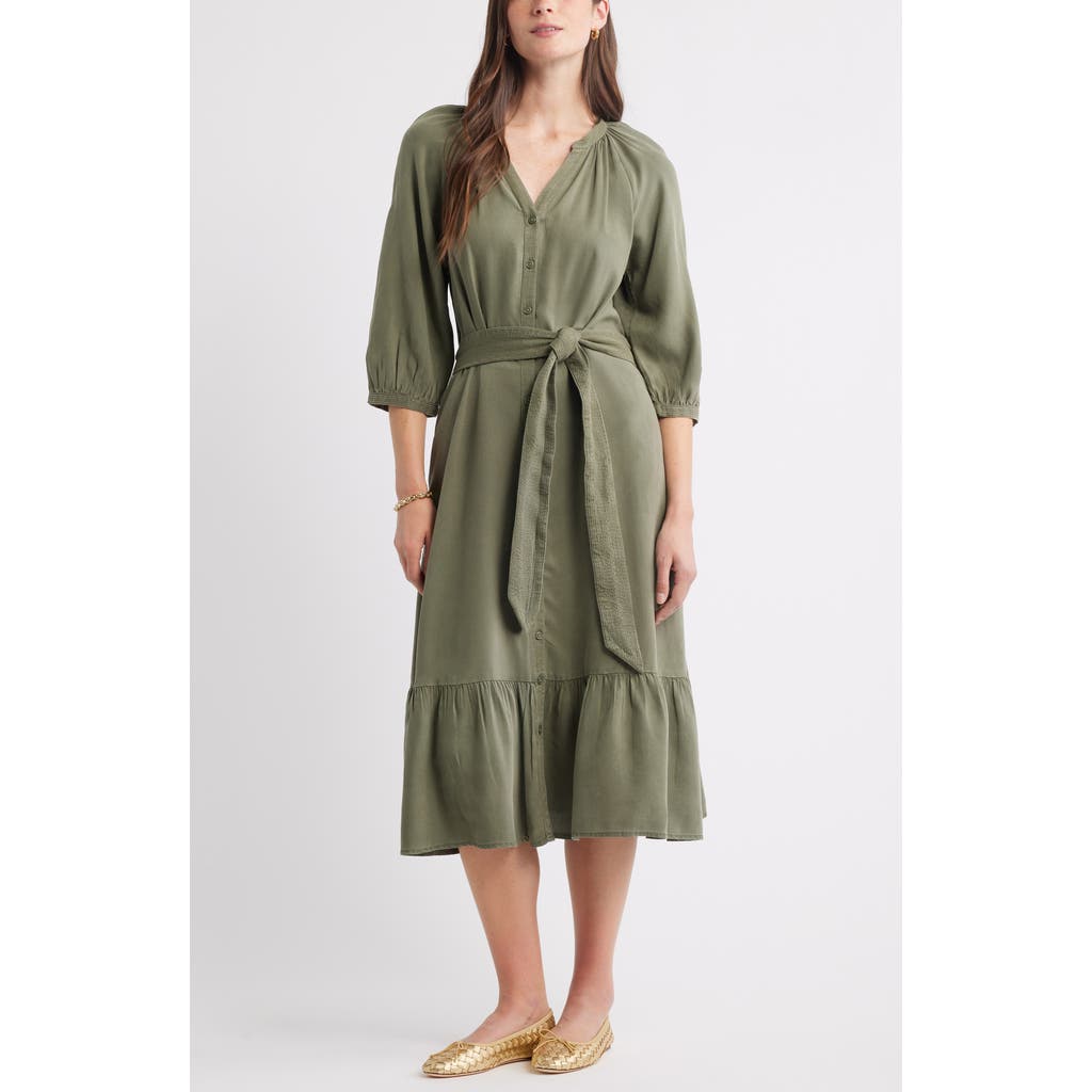 caslon(r) Belted Long Sleeve Midi Shirtdress in Green Sorrel  product