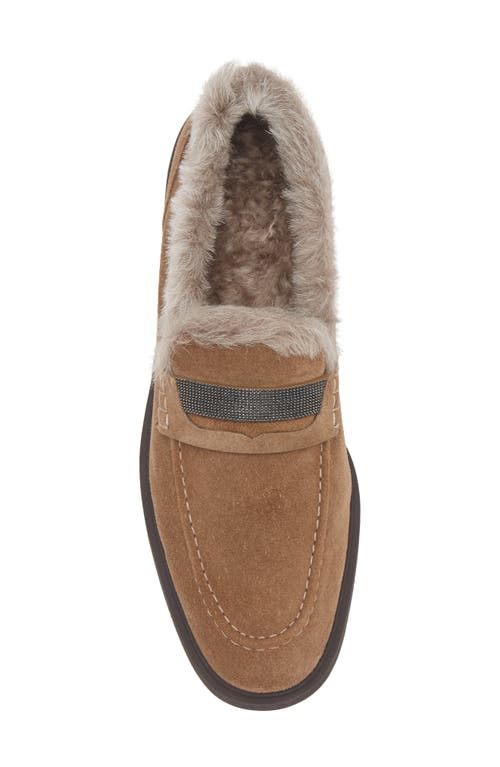 Brunello Cucinelli Monili Trim Genuine Shearling Lined Loafer In Brown