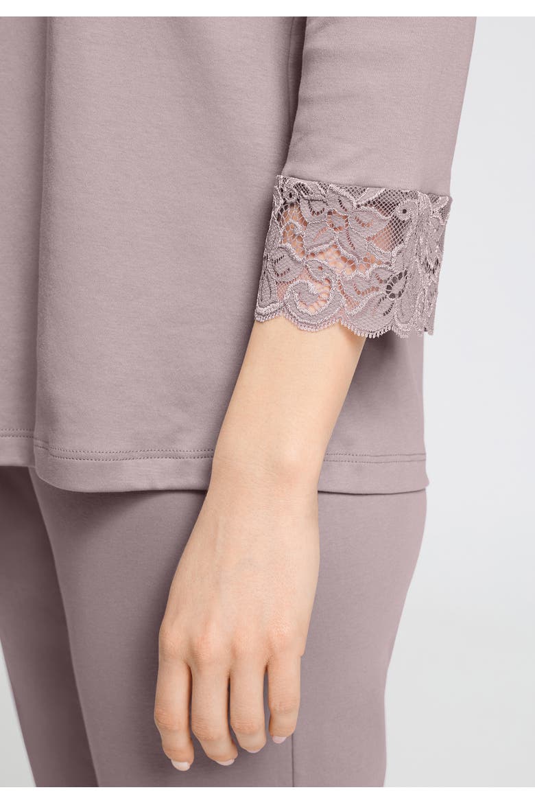 Moments Lace Trim Cotton Pajama Set, Alternate, color, Stormy Rose