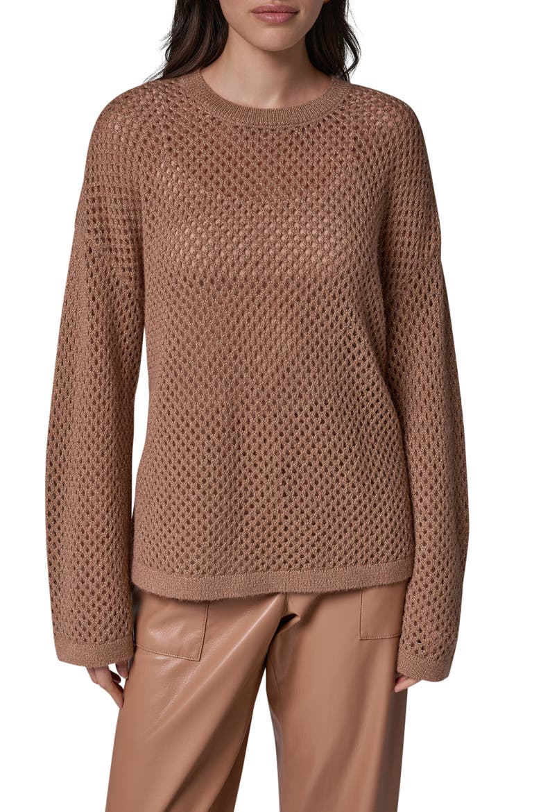 Metallic Open Stitch Sweater, Main, color, CAMEL