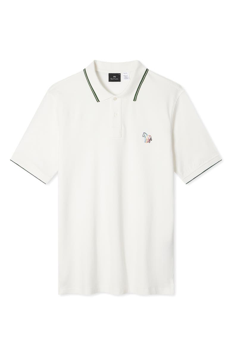 PS Paul Smith Regular Fit Tipped Zebra Embroidered Stretch Organic Cotton Polo, Alternate, color, Off White