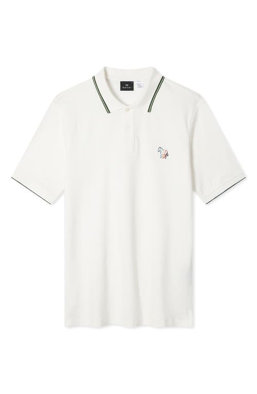 Ps By Paul Smith Ps Paul Smith Regular Fit Tipped Zebra Embroidered Stretch Organic Cotton Polo In White