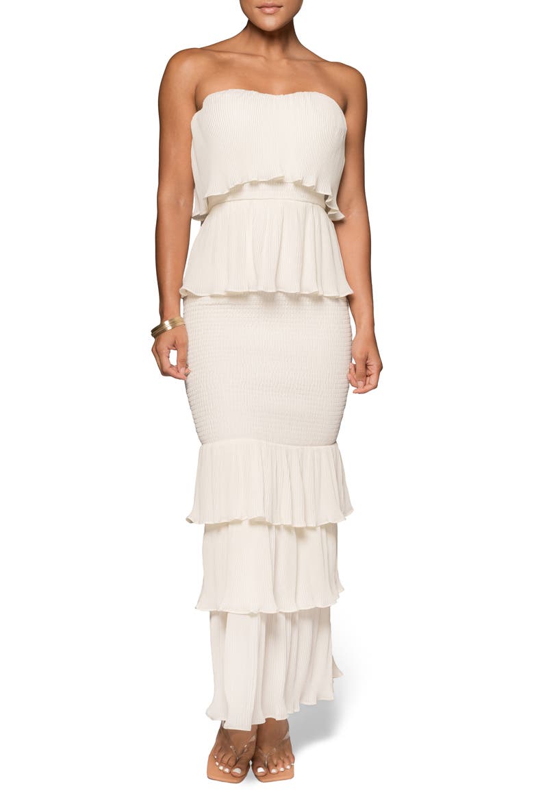Casablanca Stapless Tiered Ruffle Dress, Main, color, IVORY