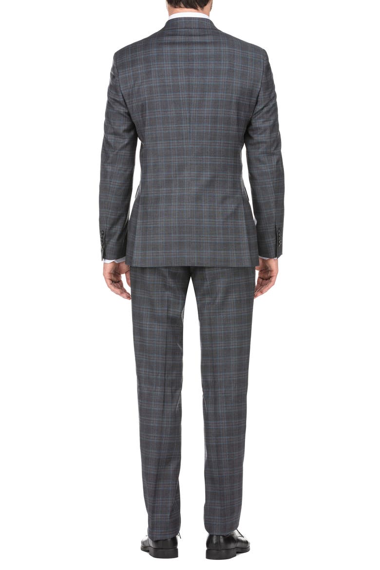 Plaid Two Button Peak Lapel Wool Blend Trim Fit Suit, Alternate, color, CHARCOAL