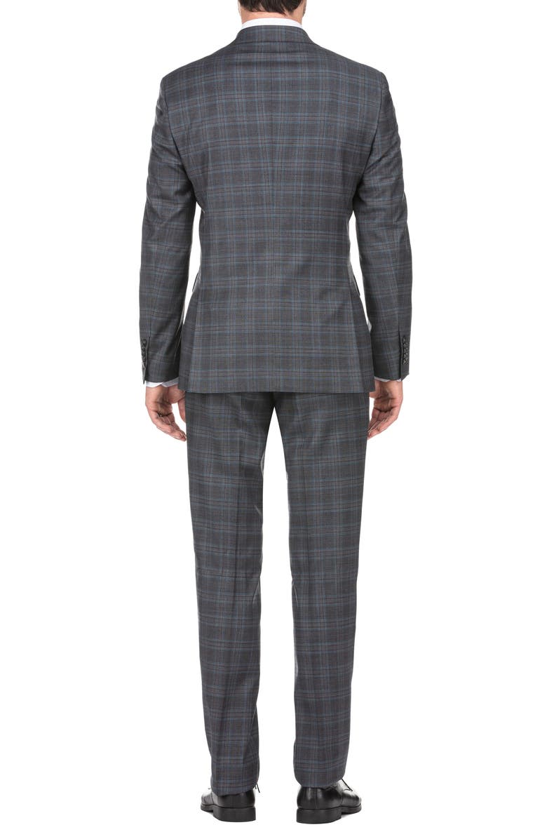 English Laundry Plaid Two Button Peak Lapel Wool Blend Trim Fit Suit, Alternate, color, Charcoal
