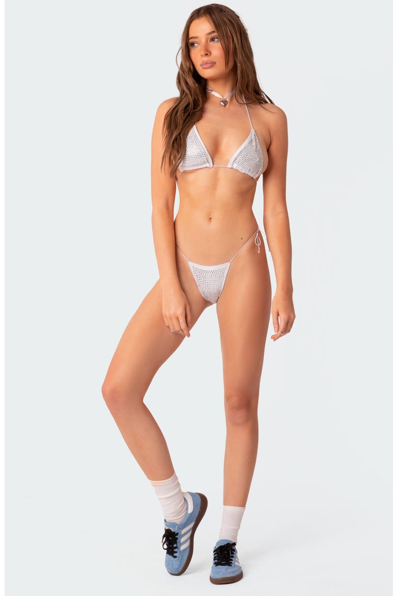 Shimmer Rhinestone Side Tie Bikini Bottoms, Alternate, color, WHITE