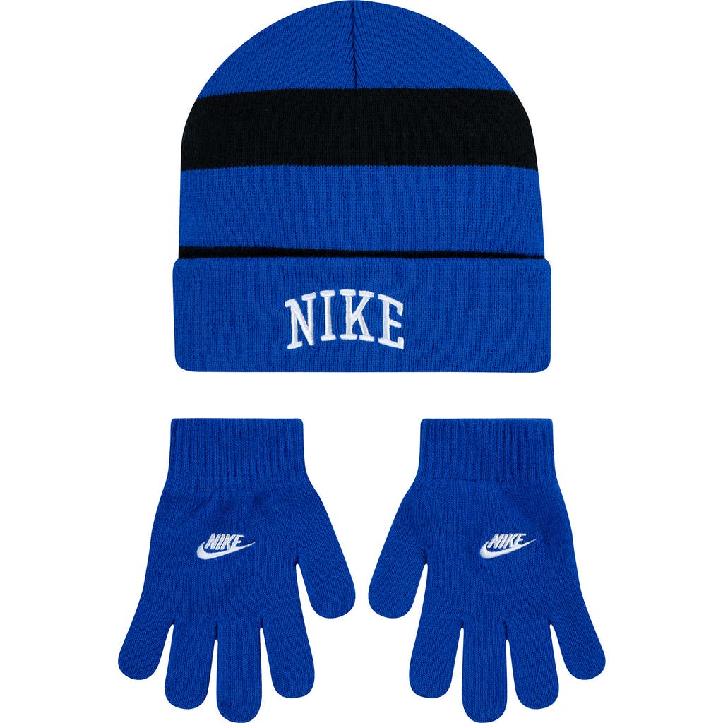 Nike Chunky Stripe Peak Beanie In Blue