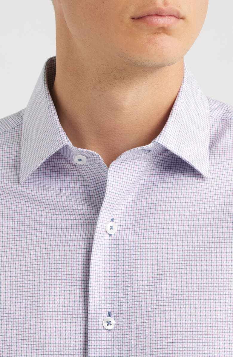 Lorenzo Uomo Trim Fit Mini Grid Textured Cotton Dress Shirt, Alternate, color, White/ Purple