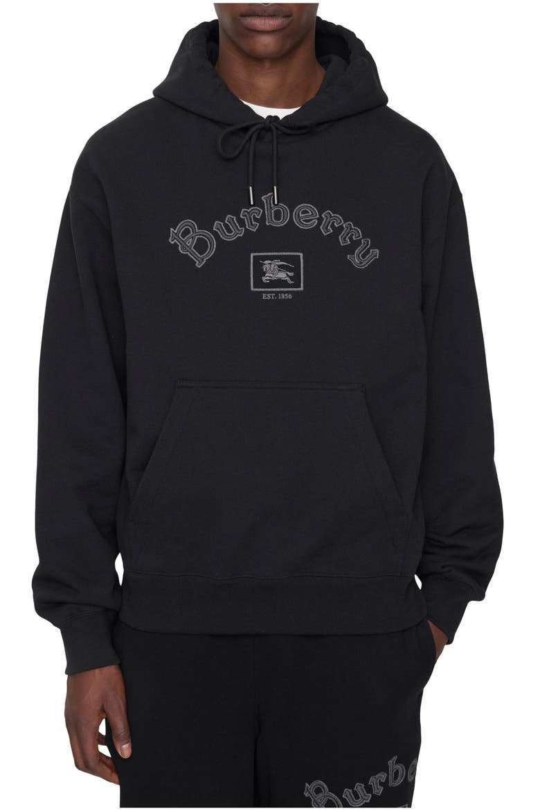 Gothic Logo Cotton Hoodie, Main, color, Black
